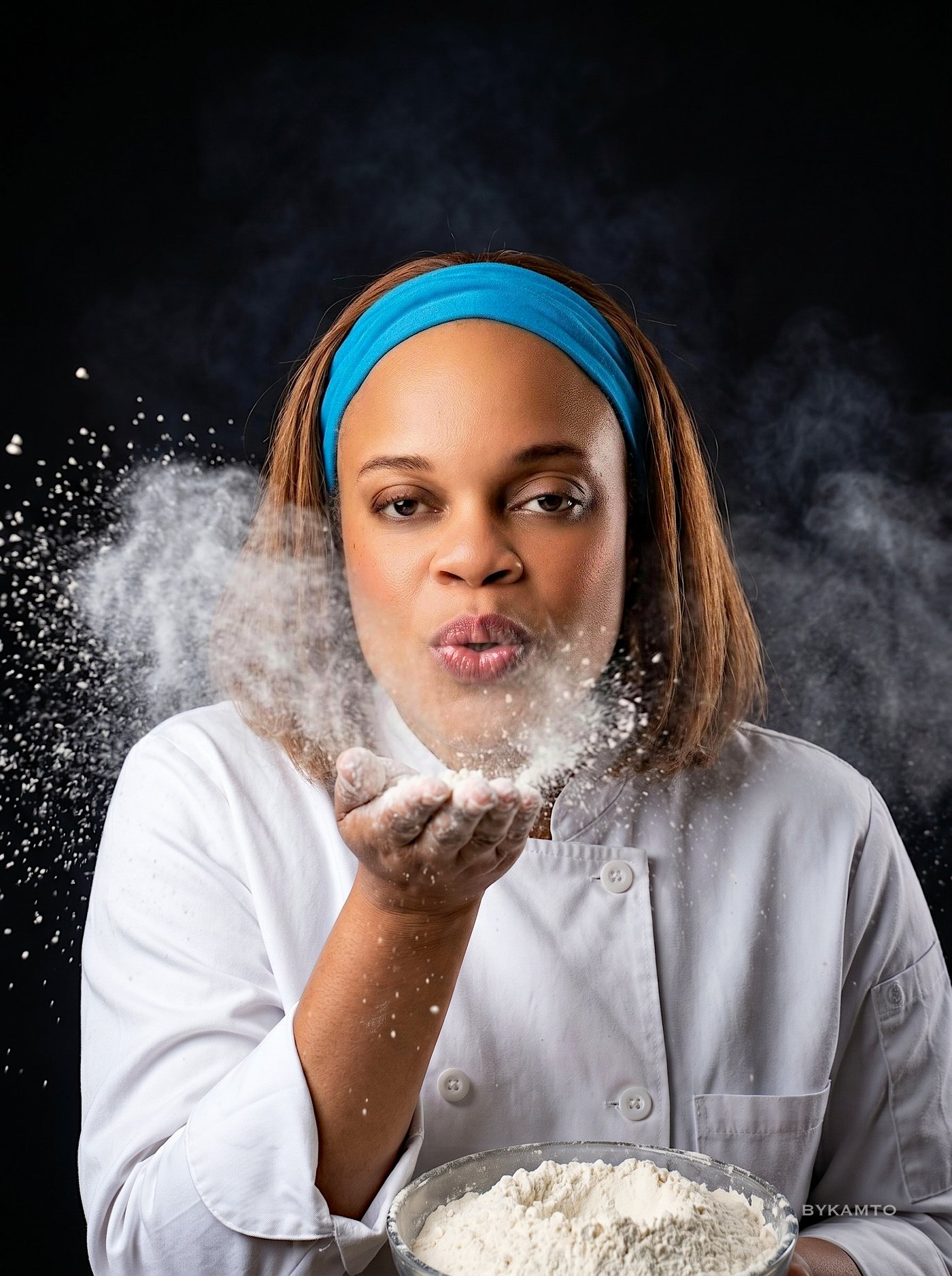 BYKAMTO full brand campaign — chef portrait with flour